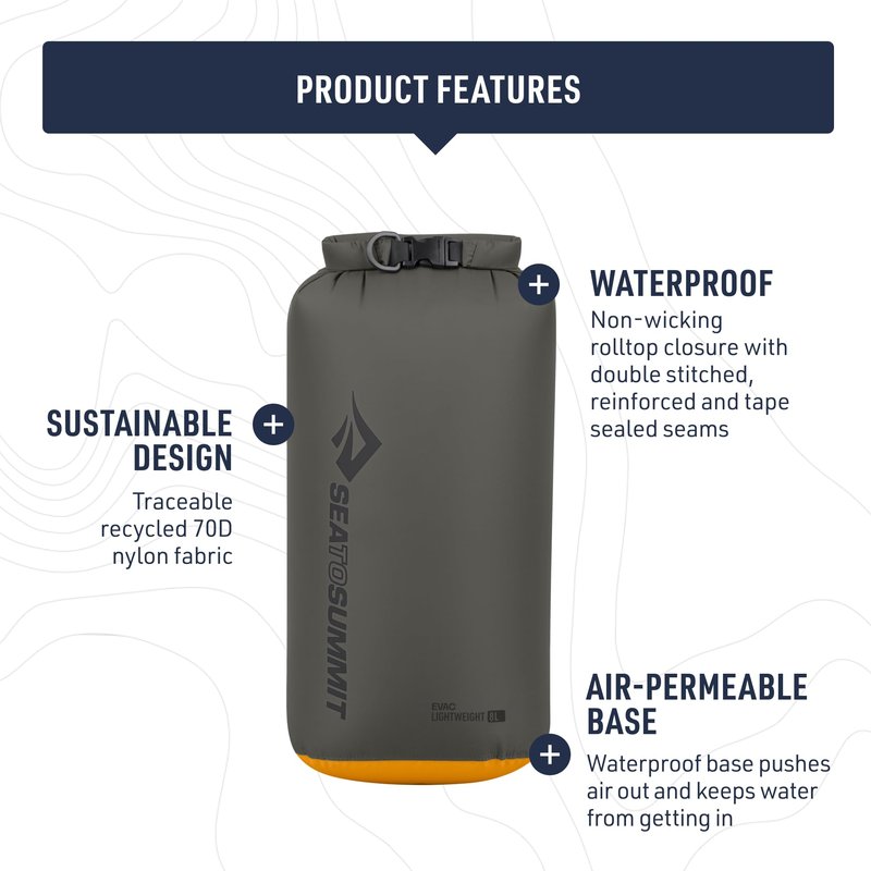 Sea to Summit eVac Dry Bag, Roll-Top Compression Sack, 8 Liter, Beluga Black