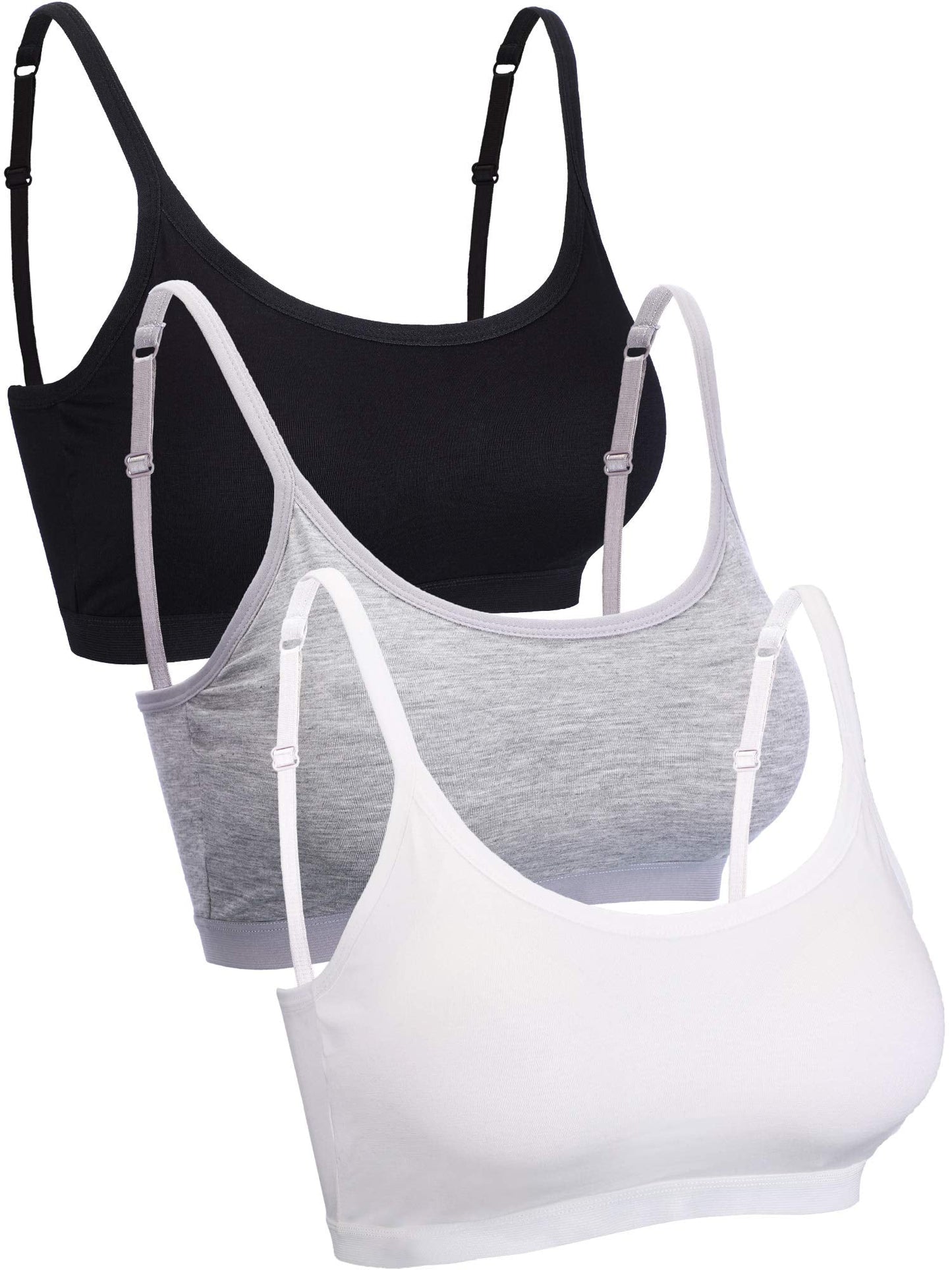 Blulu Mini Camisole Bra Wireless Padded Bra with Adjustable Straps for Women Girls Black White Grey
