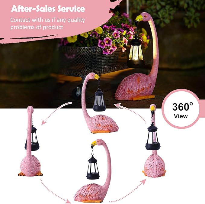 Nacome Solar Flamingo Outdoor Statues for Garden: Outside Decor with Lantern Clearance for Yard Art Lawn Ornaments Porch Patio Balcony Home House - Birthday Gifts for Grandma Mom Women