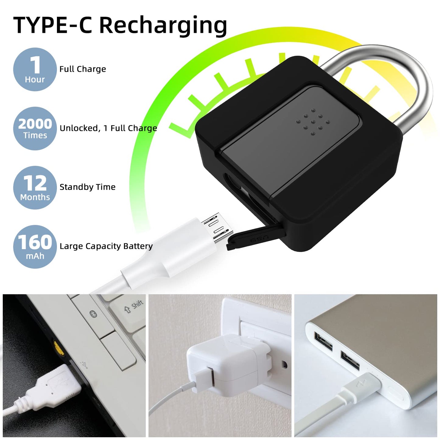 Fingerprint Padlock, Eseesmart Large Size Smart Padlock, Outdoor Waterproof Bluetooth Fingerprint Lock with Mobile APP and Keys, Suitable for Gates, Lockers, Fences, Gym