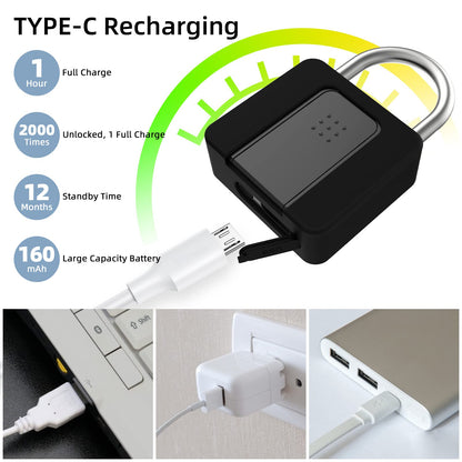 Fingerprint Padlock, Eseesmart Large Size Smart Padlock, Outdoor Waterproof Bluetooth Fingerprint Lock with Mobile APP and Keys, Suitable for Gates, Lockers, Fences, Gym