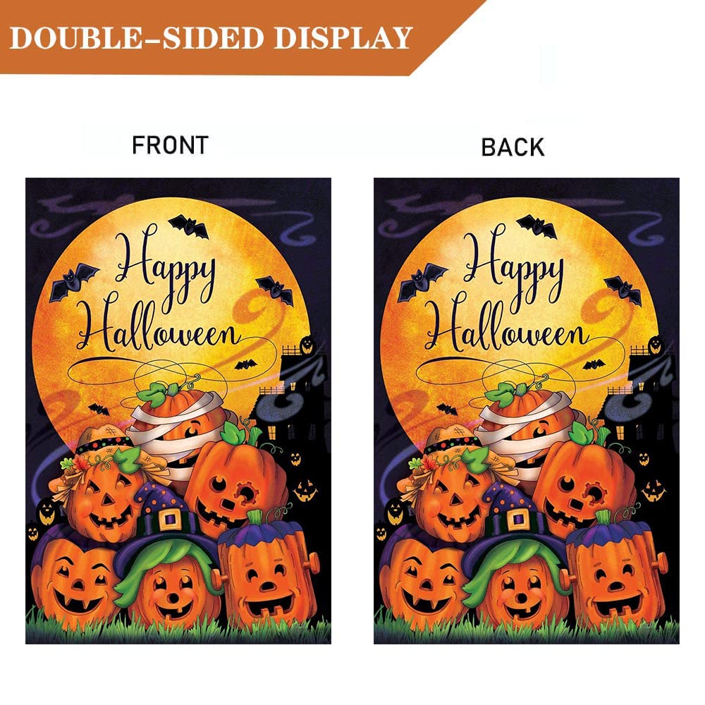 Dtzzou Happy Halloween Pumpkin House Flag 28" x 40" Outdoor & Indoor Decorative Double Sided Flag for Halloween Decoration