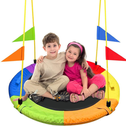 GVDV 40" Saucer Tree Swing, 750Lb Heavy Duty Capacity with Adjustable Hanging Straps, Multi-Strand Ropes & 360° Swivel, Indoor Outdoor Kids Swing for Backyard, Playground & Camping Gift