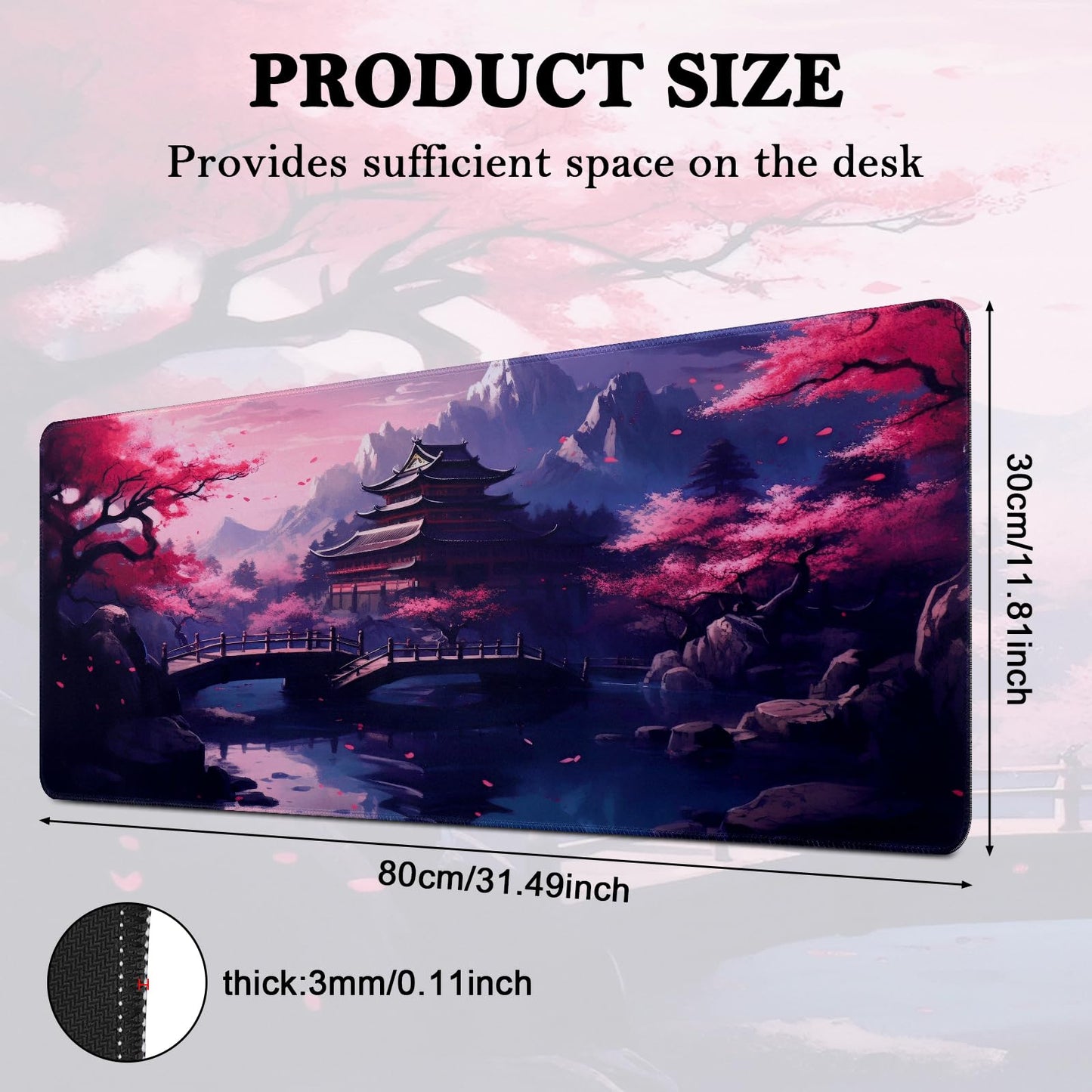 Yimomoyi Non Slip Mouse Pad, 80 x 30cm Mouse Mat Extended, Gaming Mousepad Waterproof, Desk Mat with Rubber Base, Desk Pad Laptop for Office and Home (05-Sakura Mouse Pad)