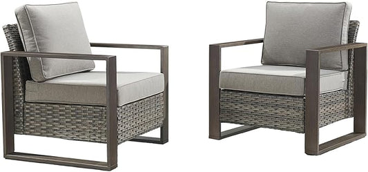 Rilyson Wicker Outdoor Patio Chairs Set of 2, Rattan Patio Furniture Chairs with Sturdy Frame,All-Weather PE Wicker,Wide Armrest,Deep Seating and Thick Cushions for Deck Porch Garden(Mixed Grey/Grey)