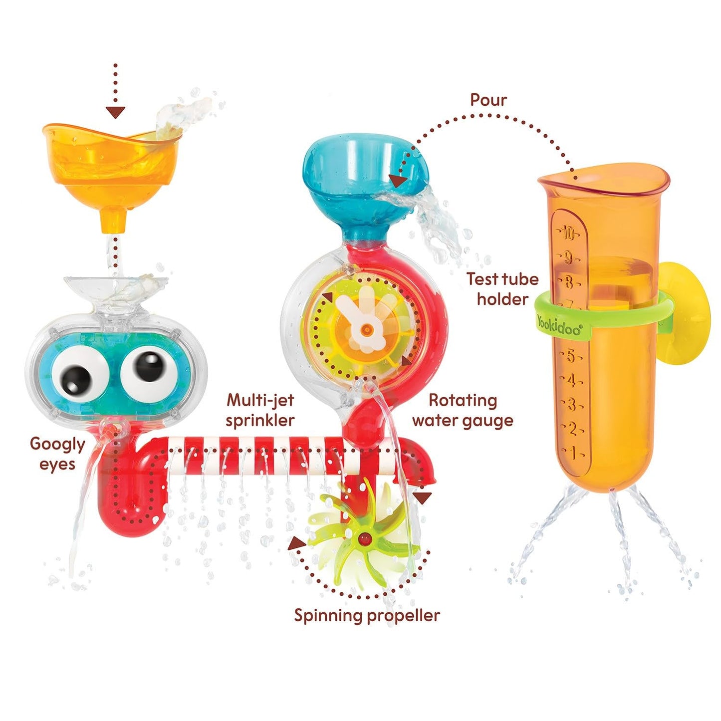 Yookidoo Baby Bath Toy - Spin 'N' Sprinkle Transparent Water Lab - Spinning Gear and Googly Eyes - Attaches to Any Size Tub Wall (1-3 Years)