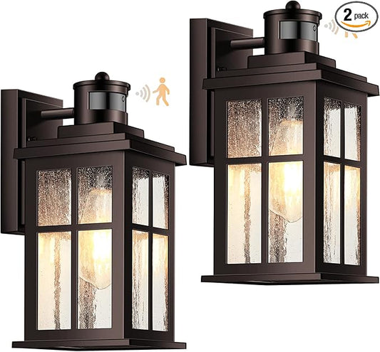 VIANIS Brown Exterior Lighting Fixtures Wall Mount with Motion Sensor, 2 Packs Oil Rubbed Bronze Outdoor Wall Sconce Lantern, 100% Aluminum Dusk to Dawn Outdoor Lighting for House, Garage, Doorway