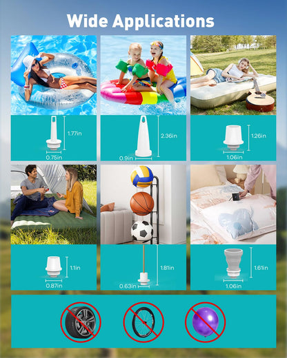 Air Pump for Inflatables Mini Air Mattress Pump Portable Electric Air Pump for Pool Floats,Swimming Rings, Sleeping Pads, Vacuum Storage Bags 5X with 5000mAh Battery & Light, USB Rechargeable