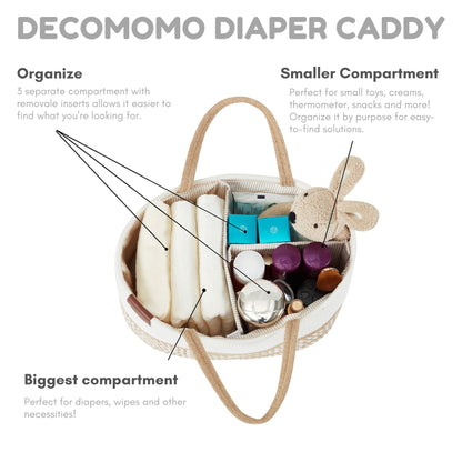 DECOMOMO Baby Caddy Organizer, Diaper Caddy Basket, Baby Baskets for Baby Shower (Spiral Beige & White, Large)