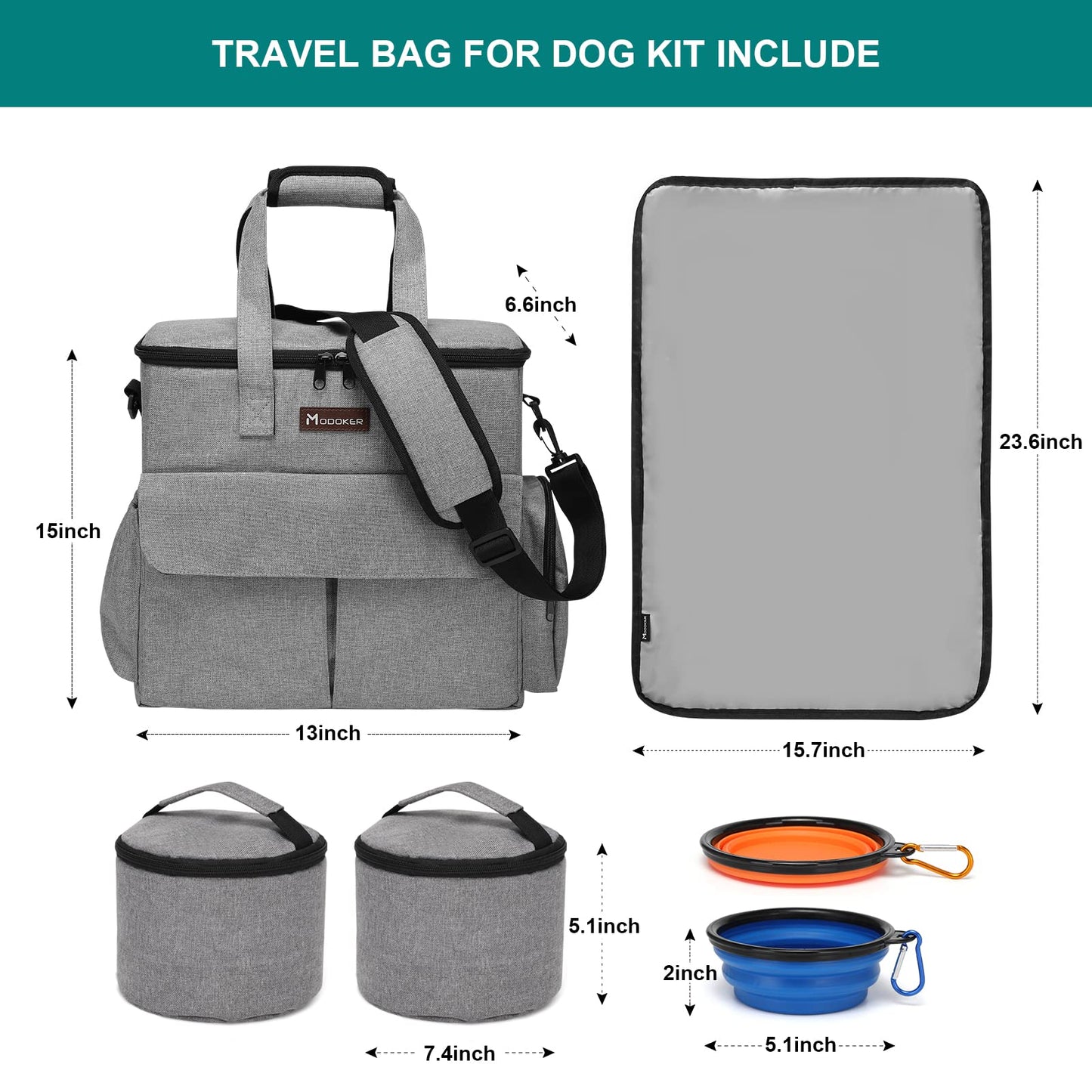 Airline Approved Pet Travel Bag, Weekend Travel Set for Dog and Cat, Tote Organizer with Multi-Function Pockets, Grey