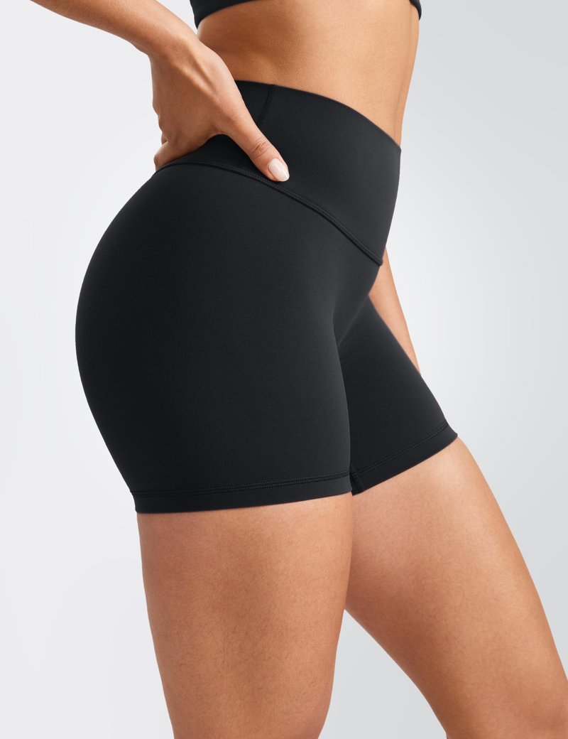 INGIA Womens High Waist No Front Seam Scrunch Butt Biker Shorts 5 Inches V-Back Scrunch Booty Gym Workouts Black Small