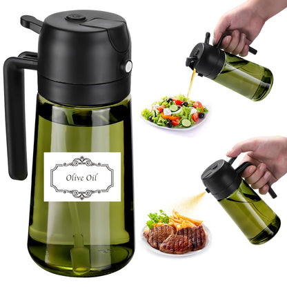 Oil Sprayer for Cooking, Big Capacity 550ml/19oz Oil Sprayer and Oil Pourer for Kitchen, Glass Olive Oil Dispenser Bottle for Cooking, Salad, Barbecue, Air Fryer