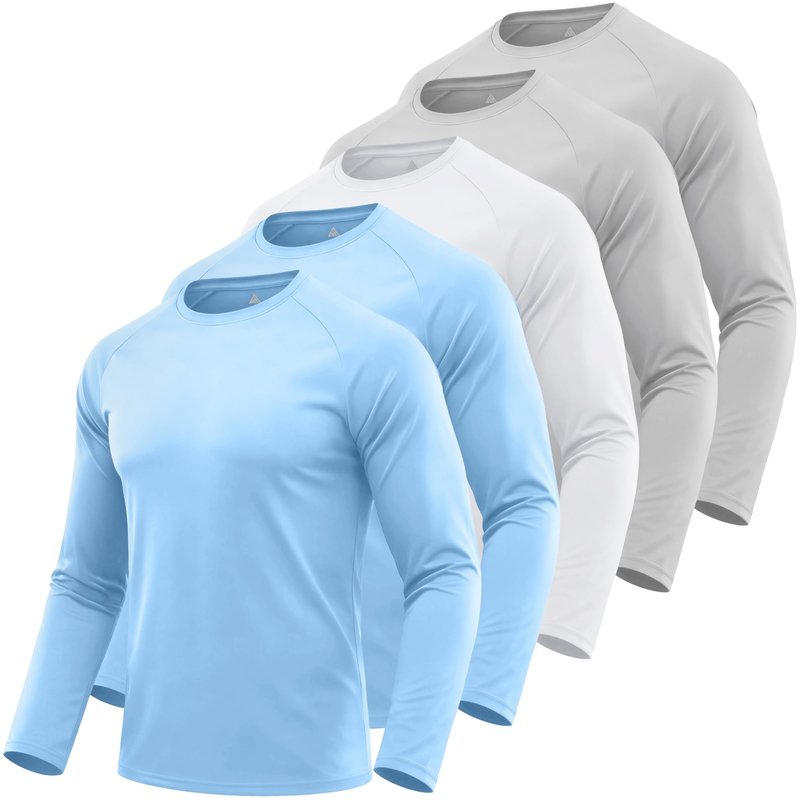 ZITY 5 Pack Long Sleeve Shirts for Men UPF 50+ UV Sun Protection Quick Dry Athletic Shirts for Fishing Running Workout Rash Guard