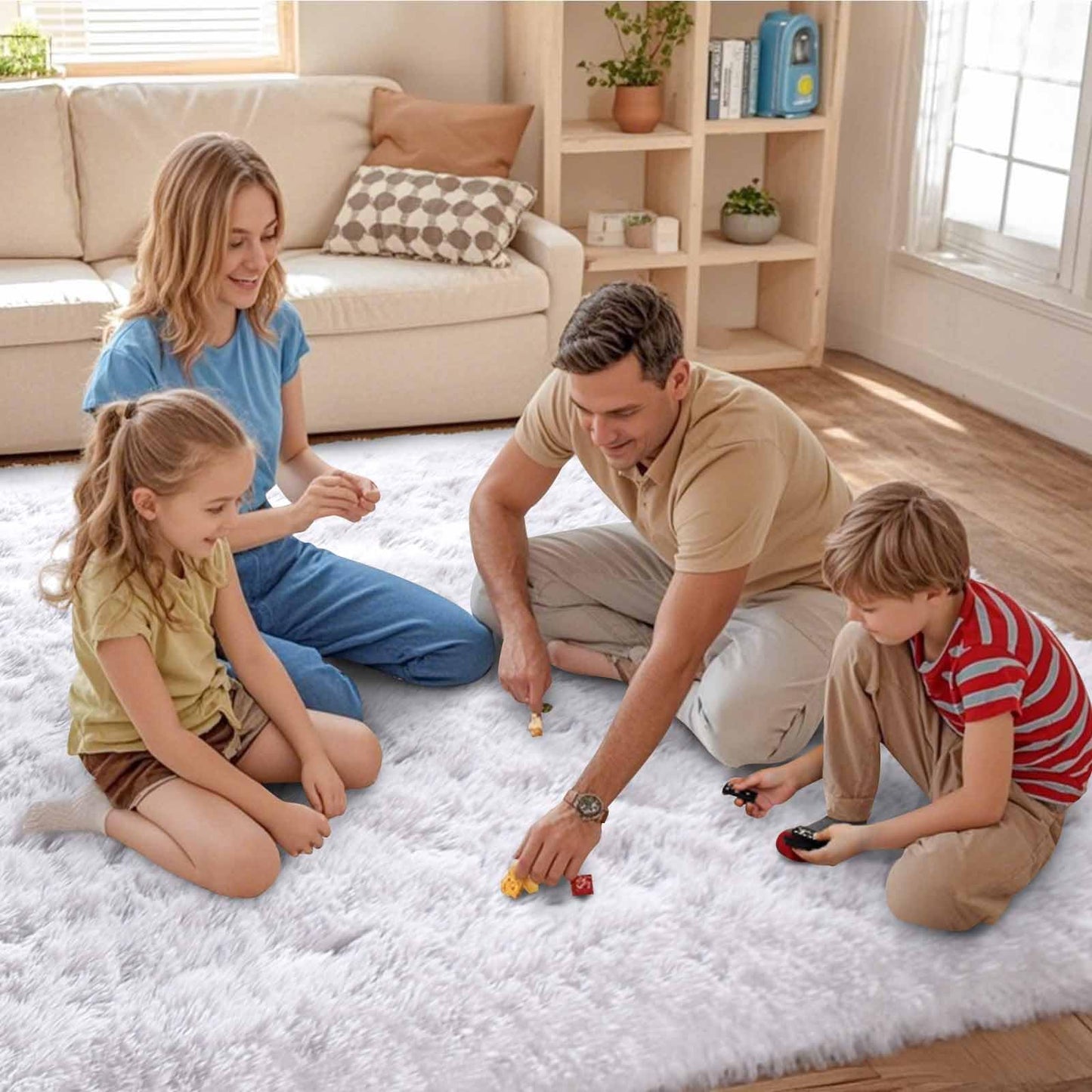 FinRèc White Rugs for Bedroom Living Room, 4x6 Feet Fluffy Shaggy Area Rug, Non-Slip Soft Shag Rug for Nursery Kids Room Dorm Room Home Decor, Indoor Plush Floor Carpet
