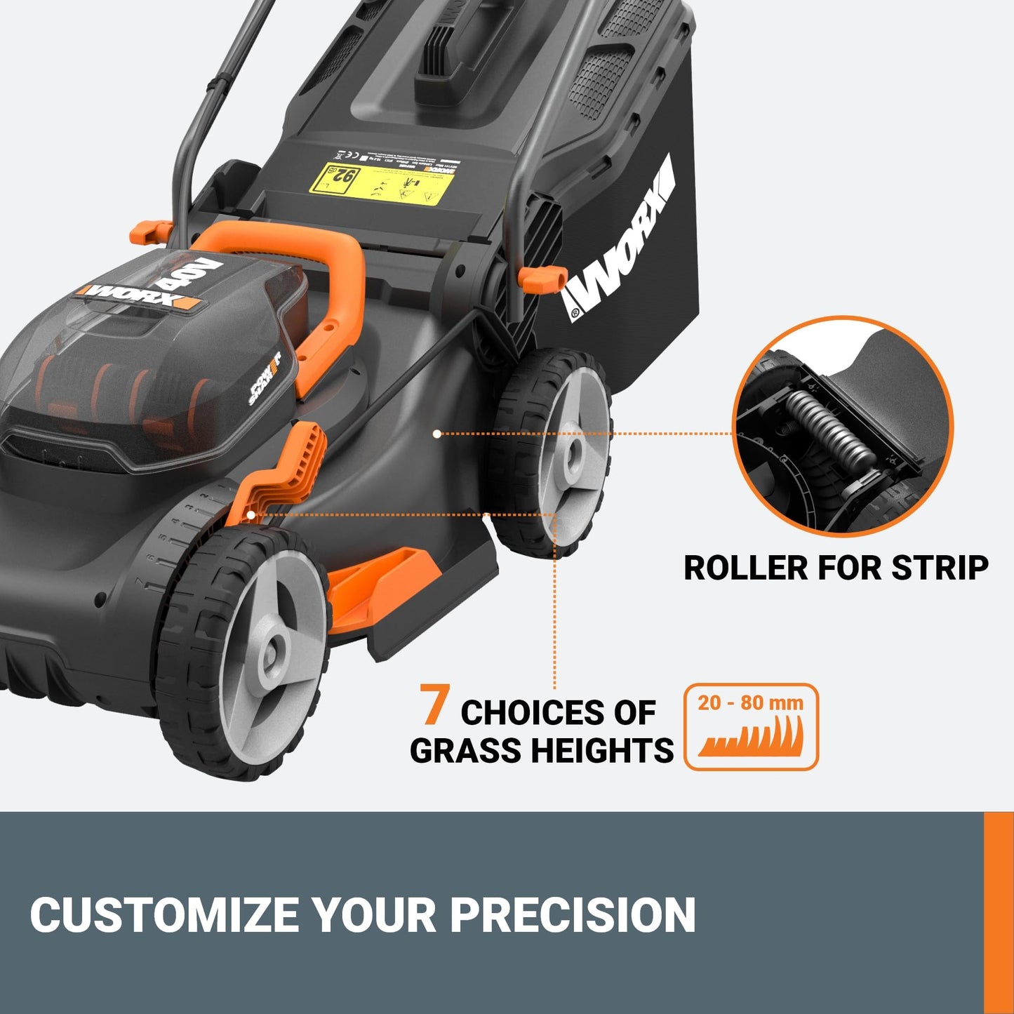 Worx WG743E.1 40V 40cm Cordless Lawnmower – Ideal for Medium to Large Gardens (Up to 500㎡) – Includes 2x 4.0Ah Batteries & Charger – IntelliCut™, Cut-to-Edge, 7 Height Positions, PowerShare