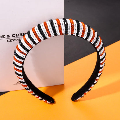 NVENF Halloween Headband Crystal Rhinestone Headbands for Women Orange Black Beads Embellished Padded Hairband Wide Bejewelled Headband Spooky Hair Accessory Gifts (Halloween)