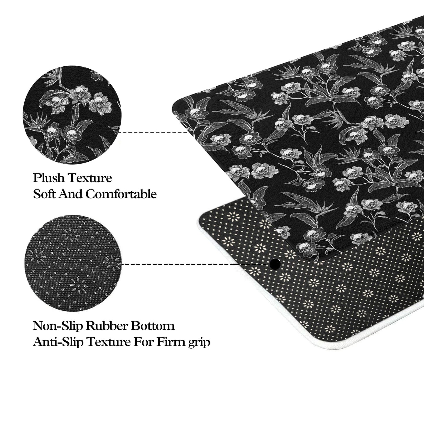 Twyt decor Skull Rose Goth Imitation Cashmere Bathroom Mat Rug- Rubber Non-Slip Super Absorbent Soft Thin Bathroom Rug for Tub Shower Sinks (17" W x 27" L)