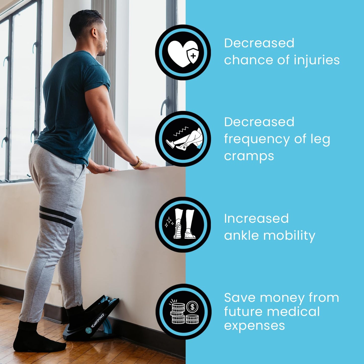 CalfPRO® Leveraged Calf Stretcher for Plantar Fasciitis Relief. Deep Heel Lock Stretch Device for Tight Calves, Achilles, Hamstrings, & Foot Pain. Portable Mobility Tool for Athletes & Everyday Use