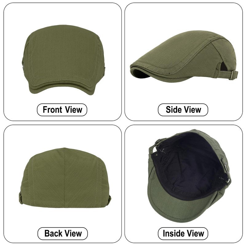 meioro Cotton Newsboy Cap for Men Striped Texture Flat Cap Gatsby Irish Cabbie Ivy Newsboy Hat Adjustable Breathable Summer Flat Caps Mens Driving Hunting Fishing Golf Dress Beret Hats(Green)