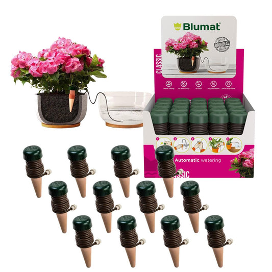 Blumat Classic Self-Watering Stakes - Prevents Overwatering and Underwatering for Healthy Growth While You are Away - Ideal for Indoor Plant Watering, 12 Pack, wo Adapter