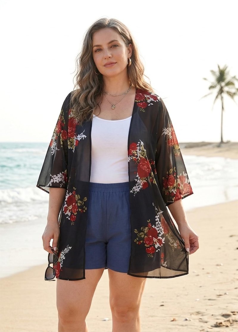 St Patricks Day Shirt Bathing Suit Cover Up Green Floral Kimono Cardigans Festival Tops(Black Green Clover, M)
