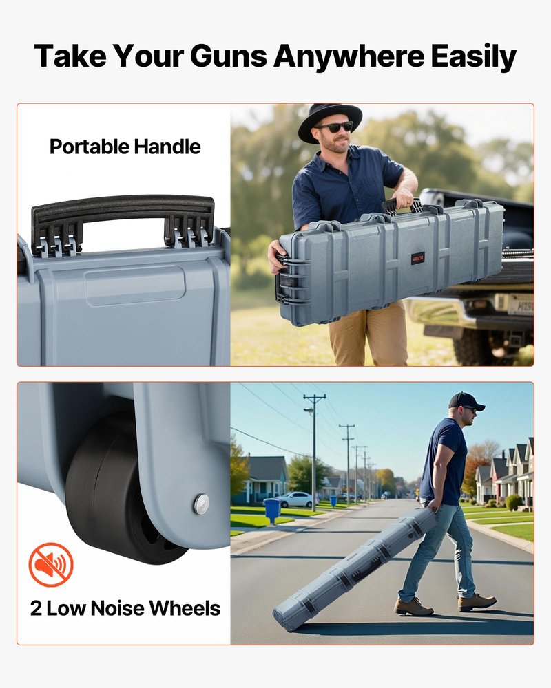VEVOR Rifle Case, Rifle Hard Case with 4 Layers Fully-protective Foams, 50 inch Lockable Gun Storage with Wheels, IP67 Waterproof & Dustproof, for Rifle, Shotgun, Airsoft Gun, Grey