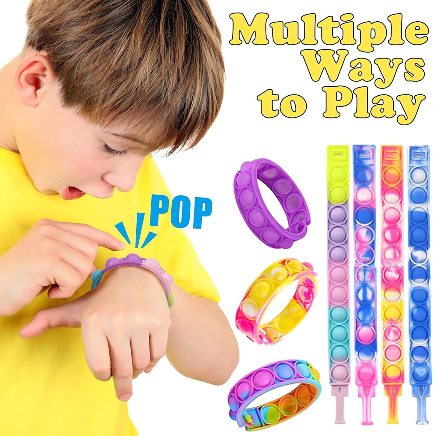 100Pcs Pop Bracelet, Party Favors for Kid, Pop Wrist Strap Fidget Toys Pack ,Fidget Toys for Girils Boys, as Gifts for Easter Chrismas,Classroom Prizes for Students