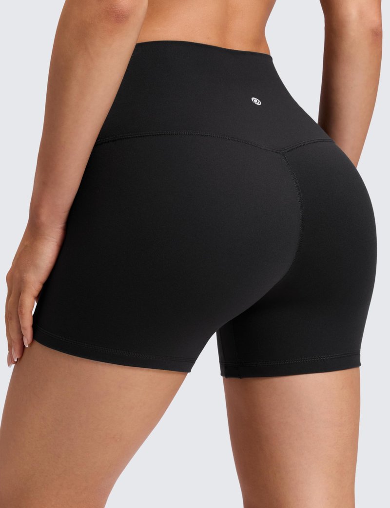 CRZ YOGA Butterluxe No Front Seam Biker Shorts 4" - High Waisted Lounge Pilates Workout Athletic Womens Buttery Soft Black Medium