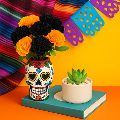 Waydress 20 Pieces Artificial Marigold Bunch Fake Bunch Halloween Artificial Marigold Flowers with Stem for Birthday Party Diwali Halloween Party Decoration(Black, Orange)