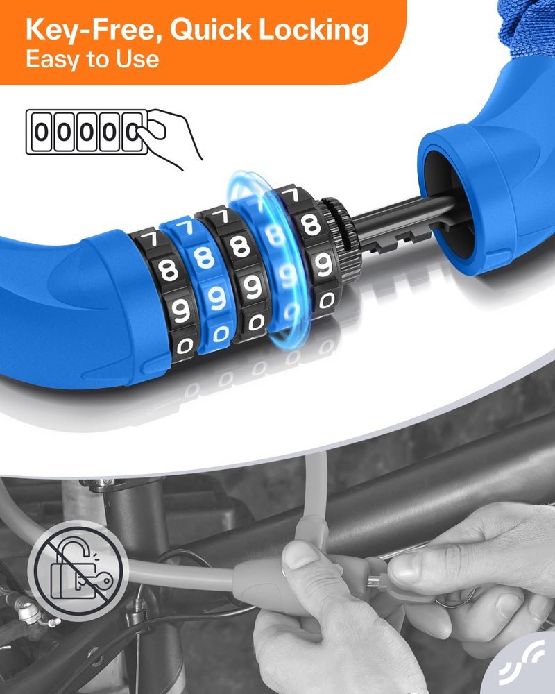 Sportneer Bike Lock: 5 Digit Combination High Security Anti Theft Bike Chain Lock - 3.2/3.6/4ft Heavy Duty Resettable Keyless Bicycle Lock for Bike, Motorcycle, Scooter, Door & Gate - 6mm Thick