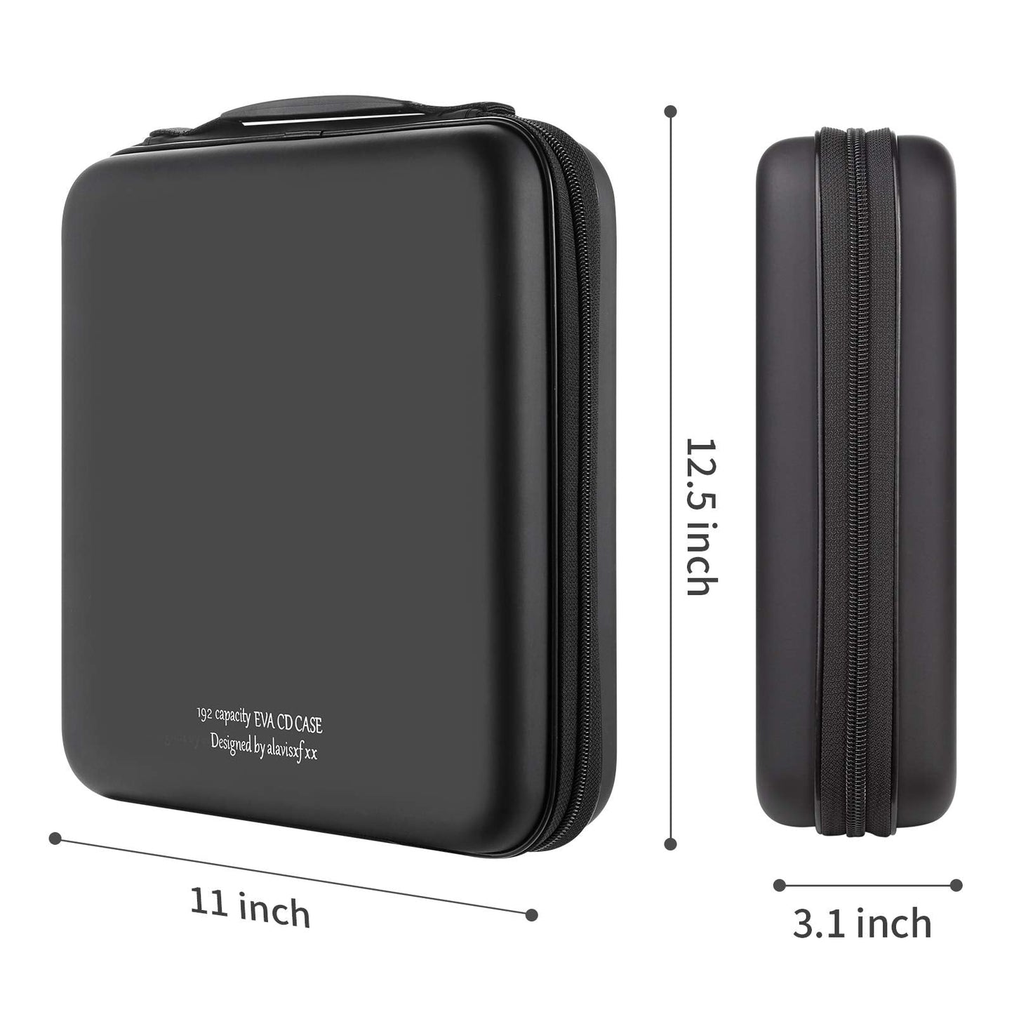 KUOCDSIK CD Case, 192 Capacity Hard EVA Protective Blu-ray CD Wallet Double Zipper Hand Strap Portable Disc Organizer DVD Case for Car Travel (192 Capacity, Black192)
