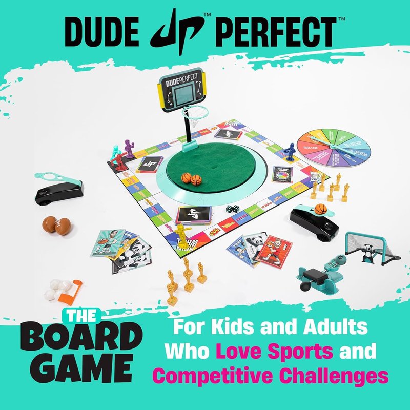 Dude Perfect Board Game with Soccer Add On; Action Packed Sports Challenges for Competitive Kids and Families | Perfect for Family Game Night; 2 to 5 Players; Ages 4 and up