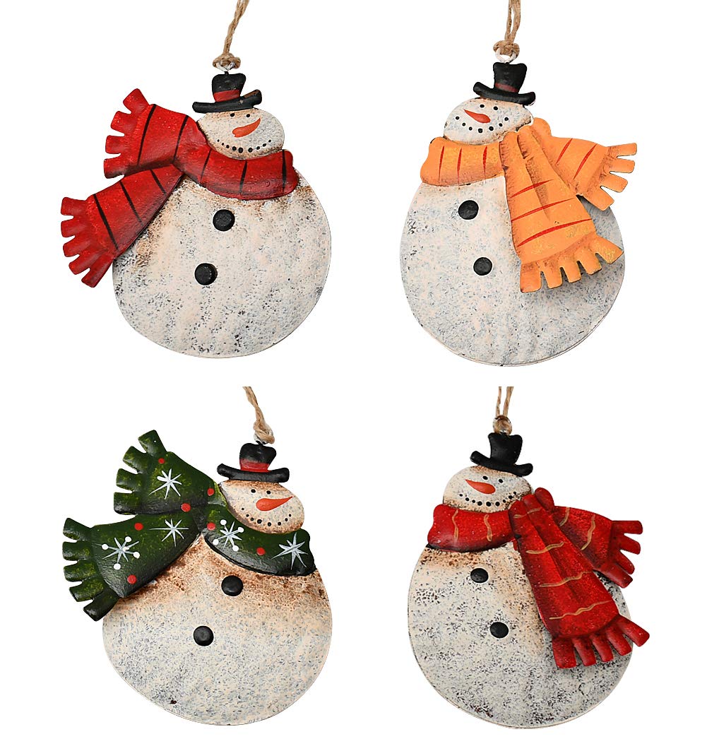Rustic Metal Snowmen Ornament for Christmas Tree Decoration Snowman Christmas Hanging Ornament Xmas Holiday Decor(E-Snowmen Decor)