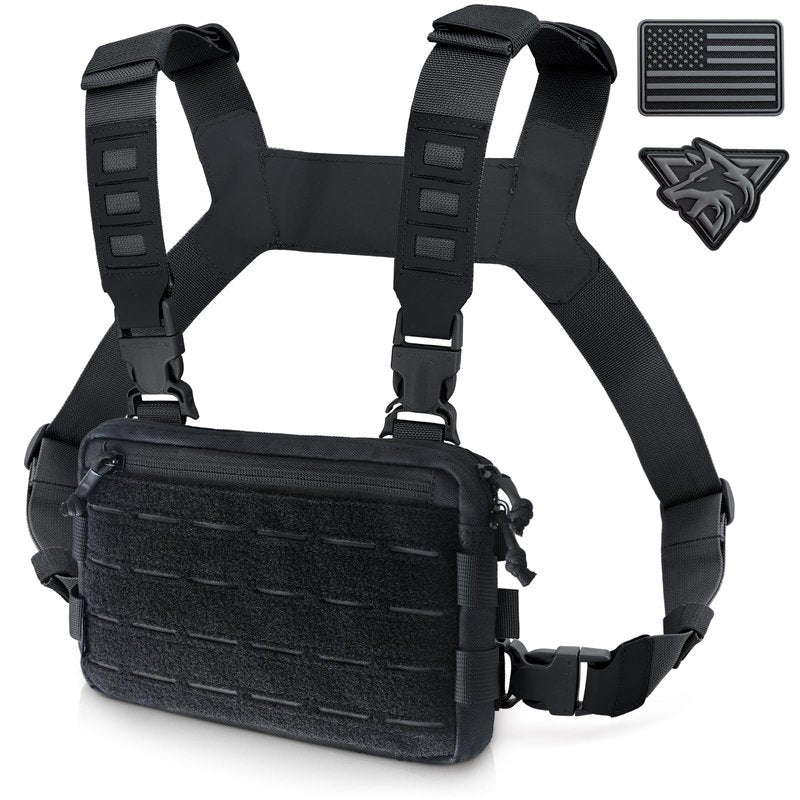 WYNEX Tactical Chest Rig Pack for Men, Running Chest Bag with Front Loop Airsoft Recon Chest Rigs for Hunting Outdoor EDC Combat Patch Included