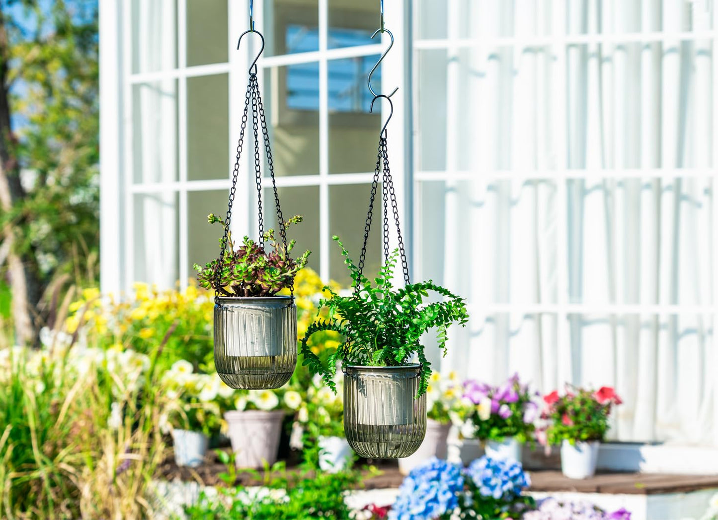 Josteve 4.5 Inch 2 Pcs Self Watering Hanging Planter Indoor Plant Pots Drainage Holes, Outdoor Small Hanging Planters Flower Pot Basket, Visible Water Level, Plant Hanger Home Decor, Gardening