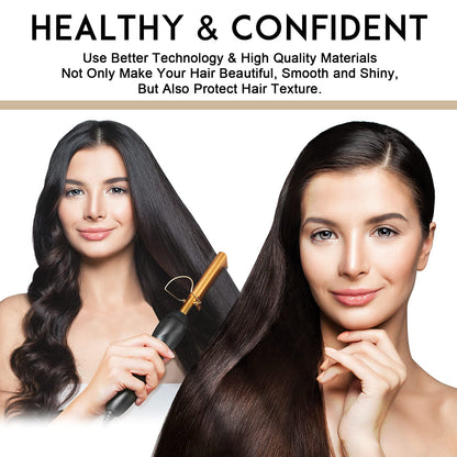 NICEMOVIC Ceramic Heating Hair Straightener Comb - Hot Pressing Brush for Natural Black Hair, Beard Wigs, and Curling (Gold)