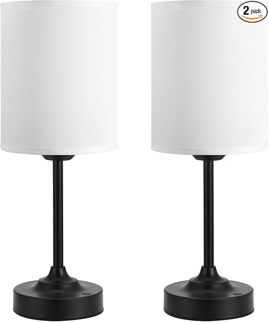 Touch Control Cordlss Table Lamp, USB-C Rechargeable Lamp with Stepless Dimming, 4000mAh Battery Operated Bedside Lamp for Bedroom, Living Room, Night Light & Emergency Lighting, Black, 2 Pack