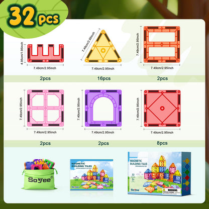 Soyee Magnetic Tiles Toddler Toys Magnetic Building Blocks for Kids Ages 3-12 STEM Educational Toys for Girls & Boys Sensory Play for Preschool Learning Birthday Toddler Xmas Gifts