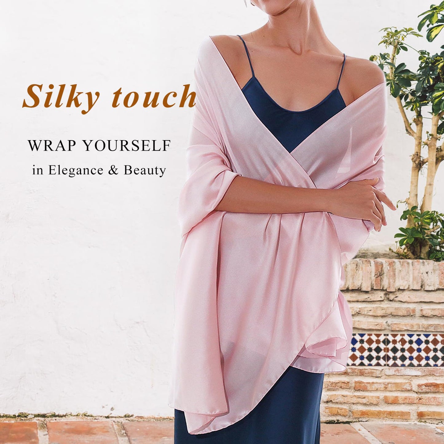 RIIQIICHY Ladies Pink Scarf Pashmina Shawls and Wraps for Weddings Like Silk Chffion Scarf for Women Evening Dresses
