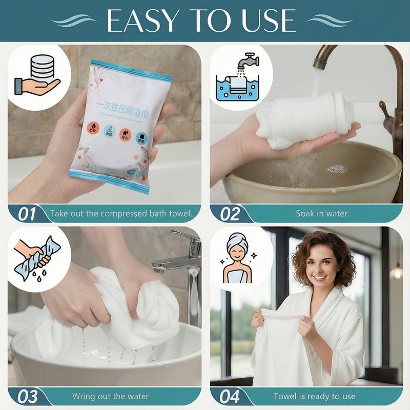SAILYLENCEY 10-Pack Disposable Compressed Towels, Expandable with Water, Ultra Soft & Highly Absorbent Non-Woven Fabric, Individual Wrapped for Travel, Gym, Camping, and Hotel Stay