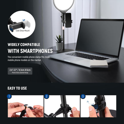 NEEWER Basics 7" Desk Ring Light for Video Recording, 10W Dimmable Full Screen Key Lighting with Stand&Phone Holder for iPhone Computer Laptop Vlog Live Streaming Video Conference, R06