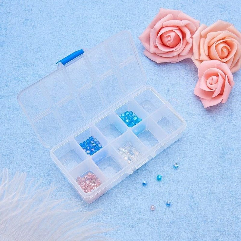 Jewelry Organizer Box - 4 Pcs Adjustable Clear Plastic Divider Storage | 10 Grids, 5" x 2.5", White