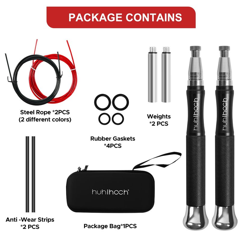 Huhloch Speed Jump Rope for Men Women Adults, Workout Fitness Boxing Jumping Ropes with Smooth Rotate Double Bearing Balls, Double Under Skipping Rope with 2 Pcs Tangle-free Cable to Replacement