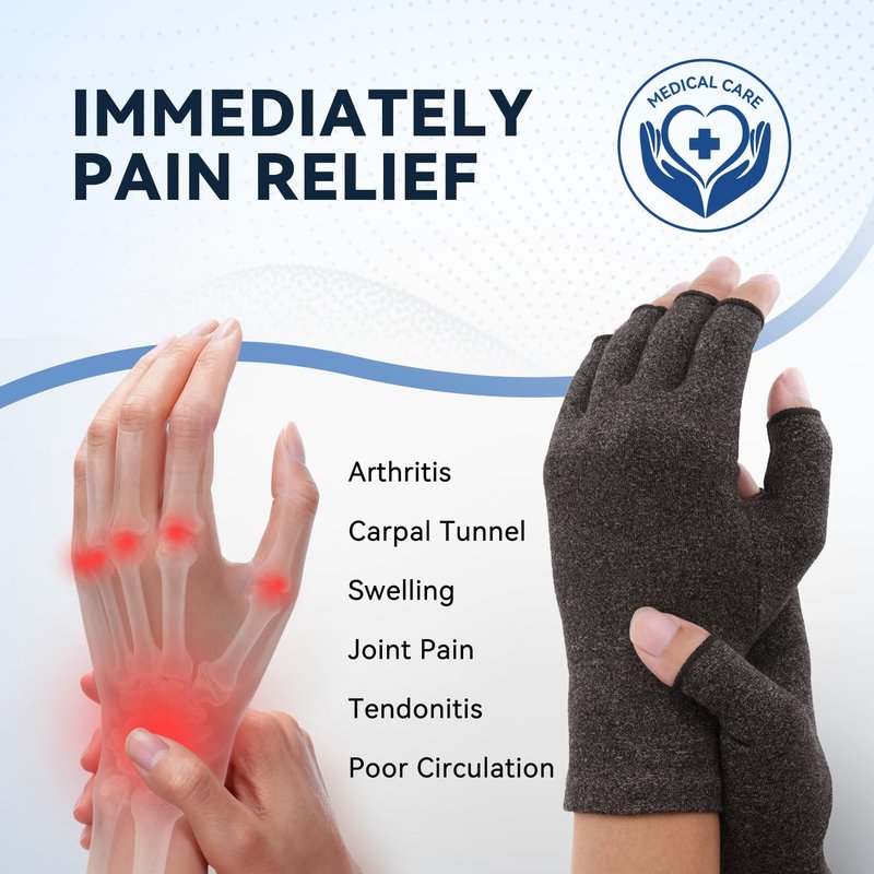 Duerer Arthritis Gloves, Compression Gloves for Women Men, Carpal Tunnel, Rheumatoid, Tendonitis, Fingerless Hand Thumb, Hand Pain, Fingerless Gloves for Computer Typing and Daily Work
