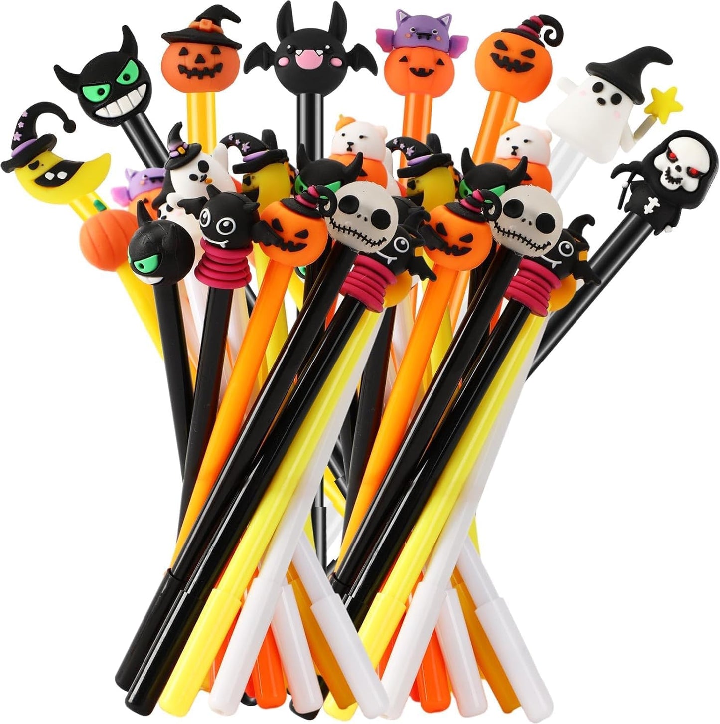 SANNIX 50 Pieces Halloween Pens, Fun Cartoon Pumpkin Ghost Skull Bat Gel Ink RollerBall Pens for Kids Gift School Class Birthday Party Supplies Halloween Party Favors