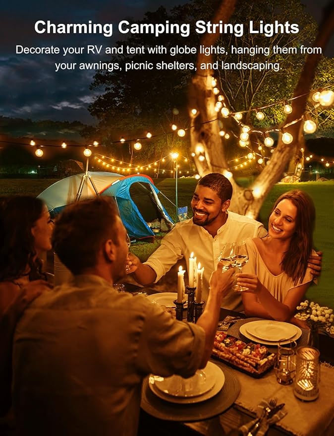 IKERY 100Ft Outdoor String Lights with 52 Shatterproof Clear Bulbs