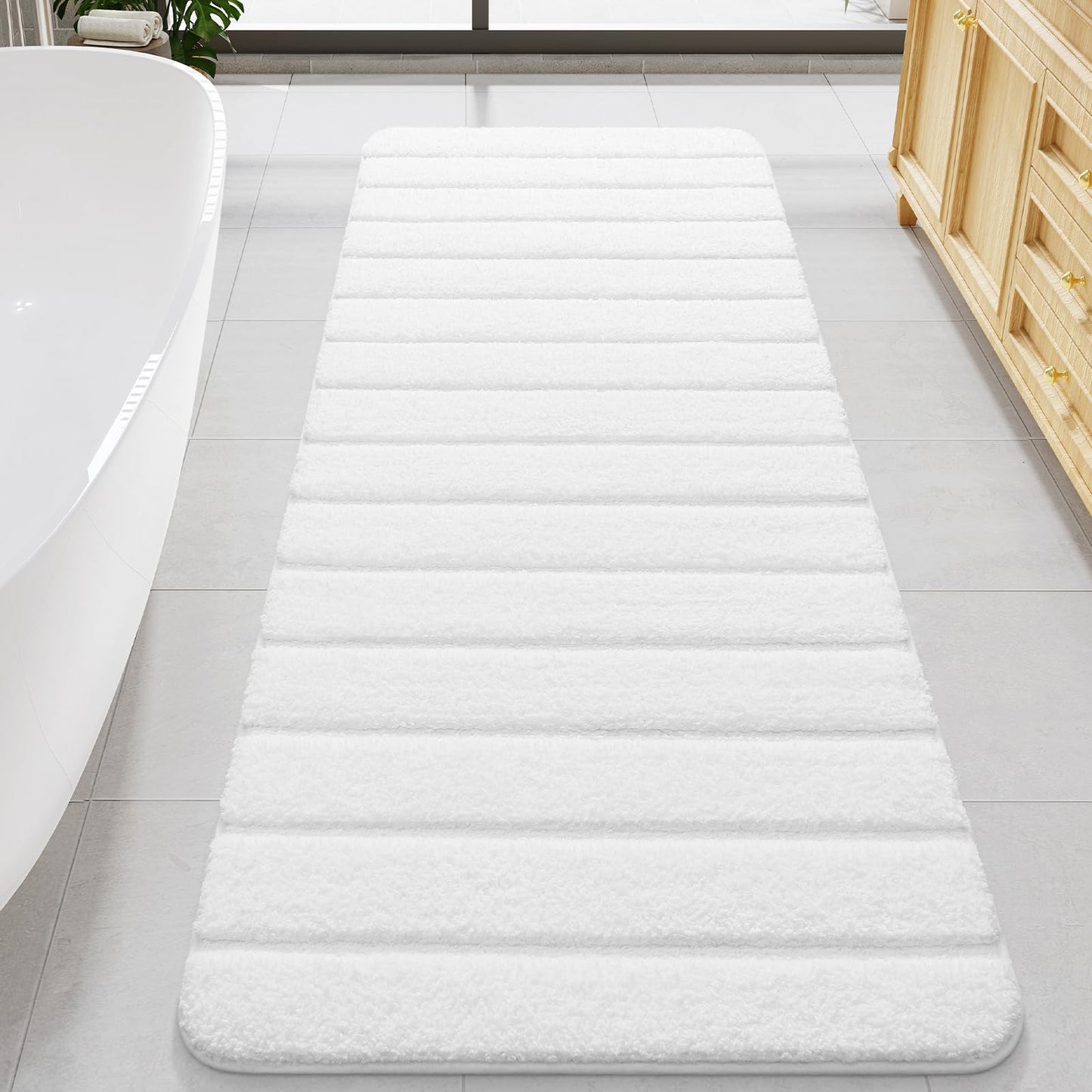 LOCHAS Long Bathroom Rugs Runner, 24" x 70" Large Bath Rug Non Slip Washable, Absorbent Microfiber Bath Mat Luxury Soft, Cozy Bathroom Runner Rug for Shower Quick Dry, White