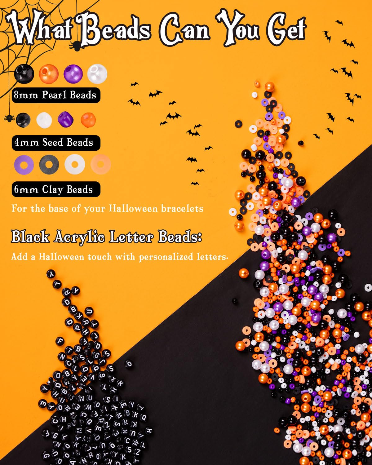 Goldwise Halloween Friendship Bracelet Kit for Kids,1 Box Halloween Beads and Black Letter (A-Z) for Jewelry Making, Varieties of Charms Jewelry Making，DIY Crafts for Gifts Party
