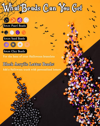 Goldwise Halloween Friendship Bracelet Kit for Kids,1 Box Halloween Beads and Black Letter (A-Z) for Jewelry Making, Varieties of Charms Jewelry Making，DIY Crafts for Gifts Party