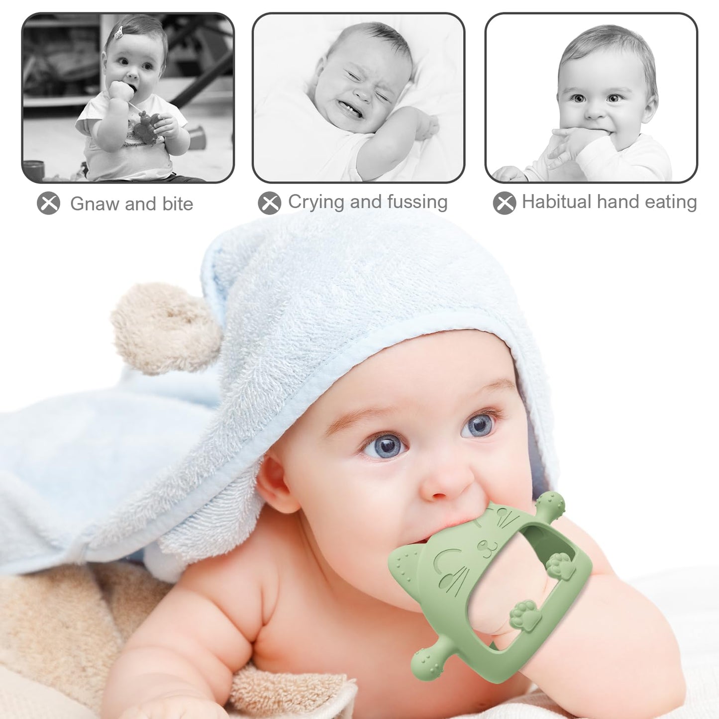 Baby Teethers 0-6 Months,Teething Toys for Babies 0-6 Months,Never Drop Baby Chew Toys for Teething Relief,Infant Hand Teether Pacifiers for 0-6 Months,Ideal Baby Toys Gifts for New Moms(Cartoon Cat)